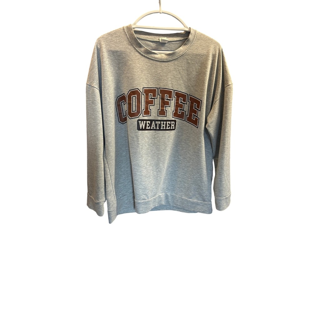 Coffee Weather Sweatshirt Mens XL Gray Graphic Crewneck Pullover